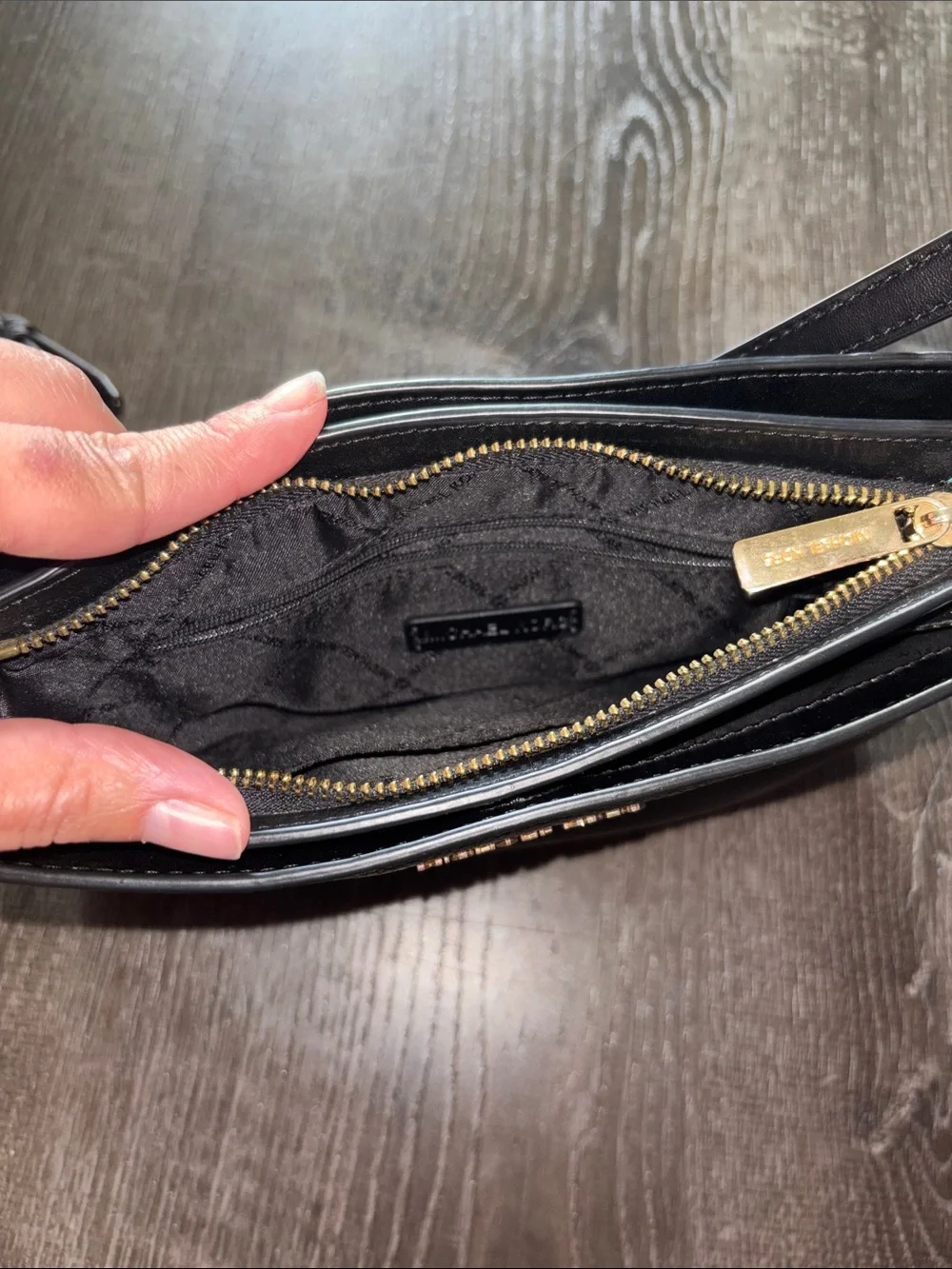 Michael Kors Black Pebbled Leather Crossbody with Gold Hardware